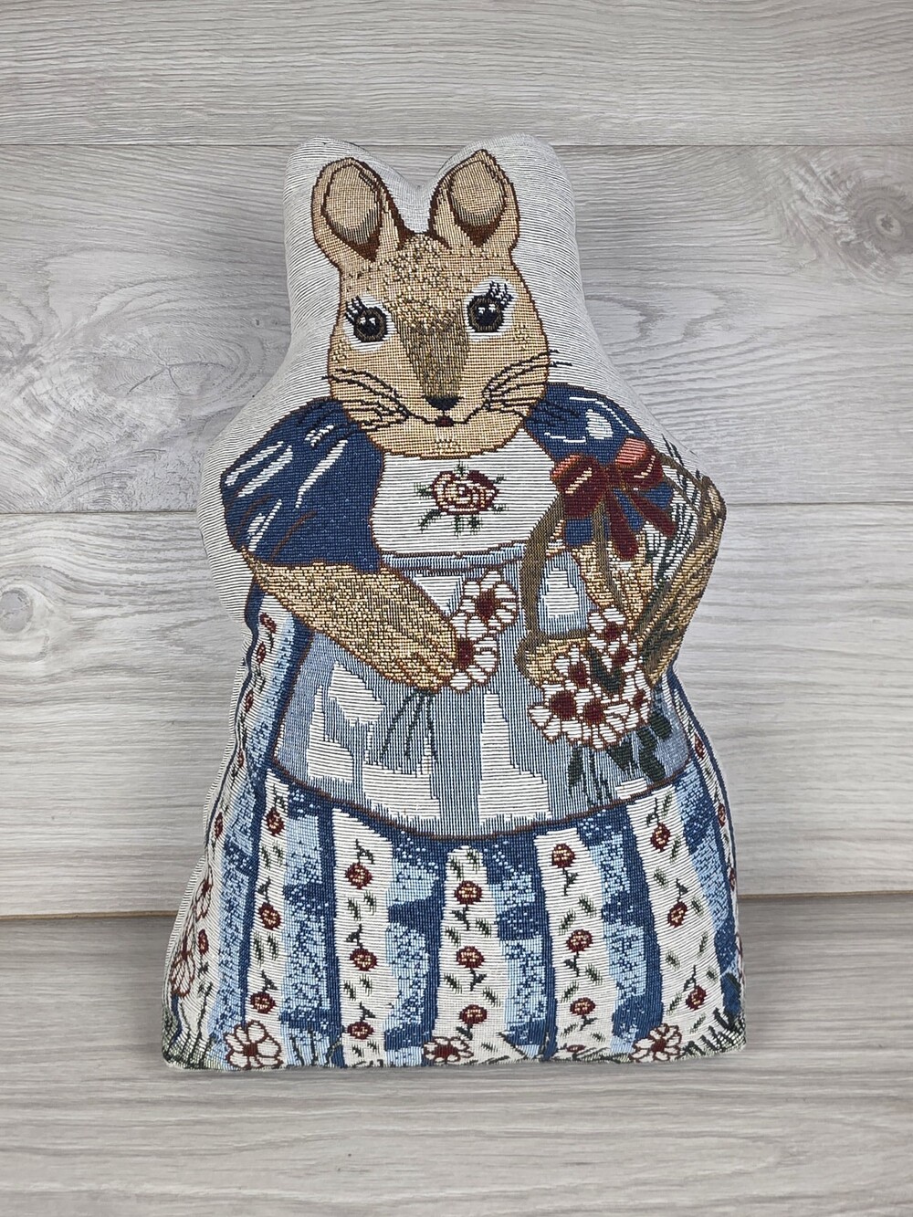Anthropomorphic Bunny Animal Tapestry Pillow w Storybook Rabbit Motif SU31